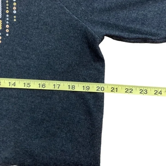 TruSelf Sweatshirt Top Charcoal Gray Sequin Gold Silver Copper Size Large - Picture 6 of 9